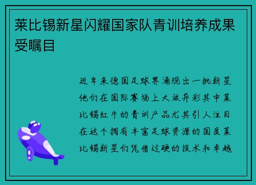 莱比锡新星闪耀国家队青训培养成果受瞩目